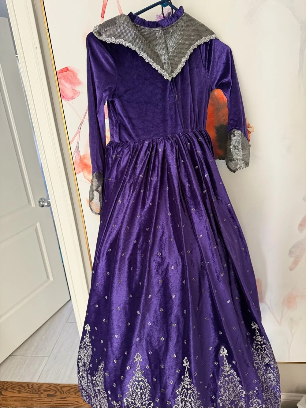 Girls' Purple Princess Halloween Costume Dress with Silver Trim